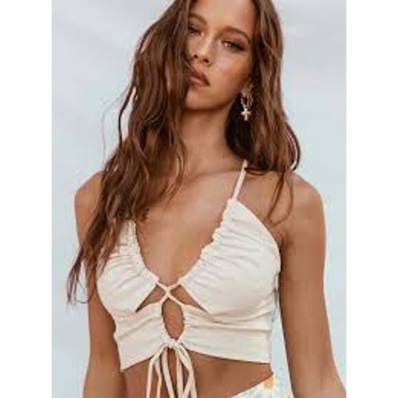 PRINCESS POLLY Sin City Crop Top Cream Beige Tank Size 4 US Small S - Picture 1 of 7